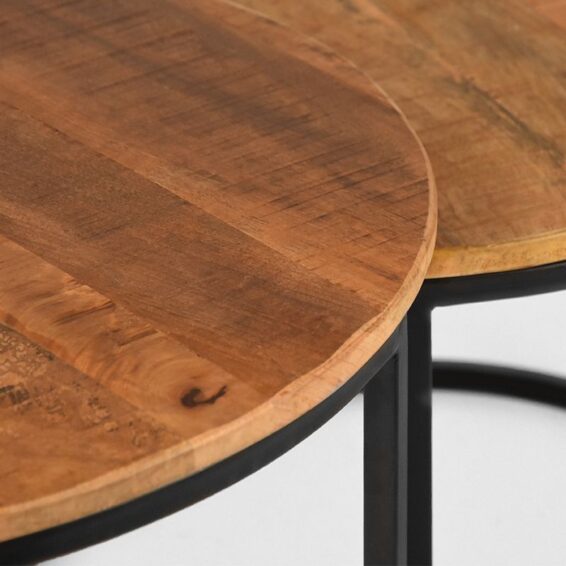 LABEL51 Salontafel set double zwart metaal rough mangohout 70x70x45 50x50x40 5 cm detail 2 1